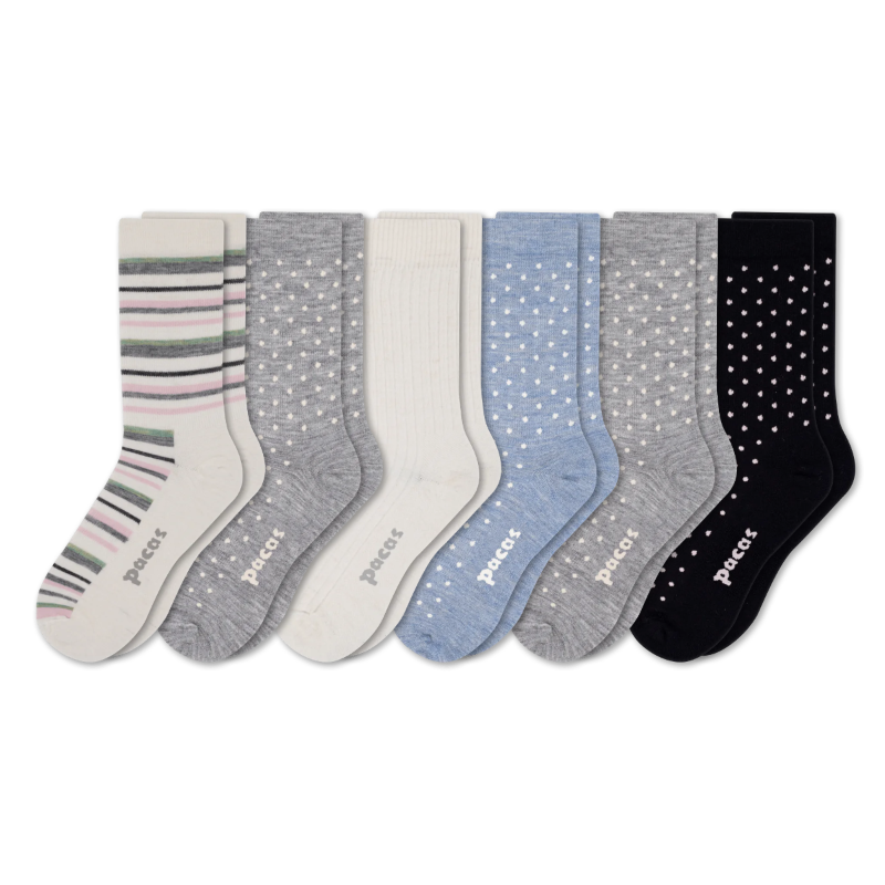 6 Pack - Women's Light-Weight Crew Pacas Socks