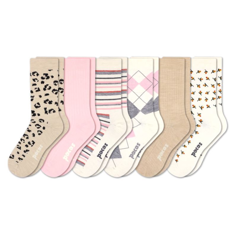 6 Pack - Women's Light-Weight Crew Pacas Socks